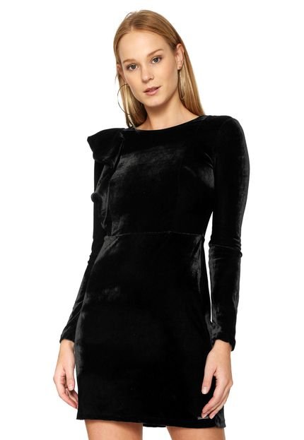 Vestido Colcci Veludo Curto Babado Preto - Marca Colcci