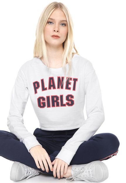 Moletom Fechado Planet Girls Cropped Logo Branco - Marca Planet Girls