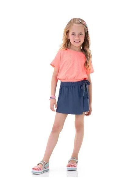 Conjunto Infantil Menina Blusa e Shorts Saia Glitter Marlan  Rosa Neon - Marca Marlan