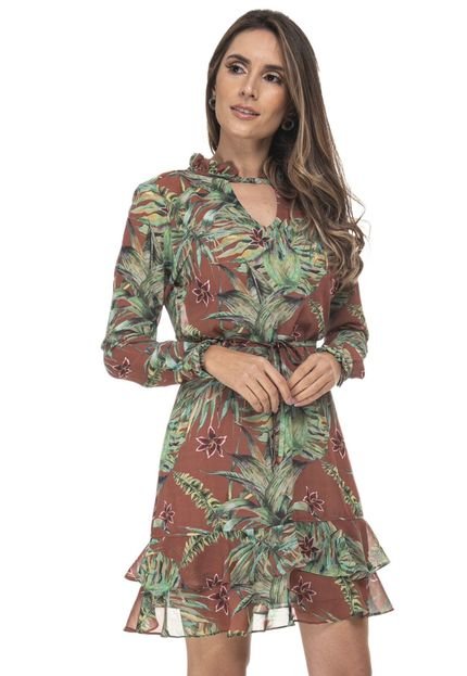 Vestido Chemise Zaiko Estampada 2287 Verde - Marca Zaiko