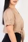 Blusa feminina com botões e amarração 34043 Bege - Marca Enluaze