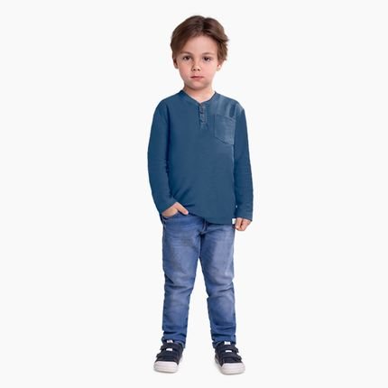 Camiseta Infantil Menino Milon Gola com Peitilho Funcional Azul - Marca Milon
