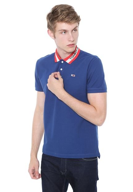 Camisa Polo Tommy Jeans Reta Tipped Collar Azul - Marca Tommy Jeans