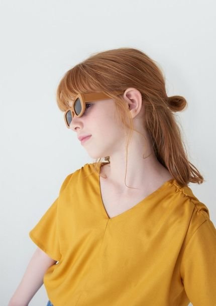 Blusa Infantil Menina Ampla Com Decote V - Amarelo - Marca Hering