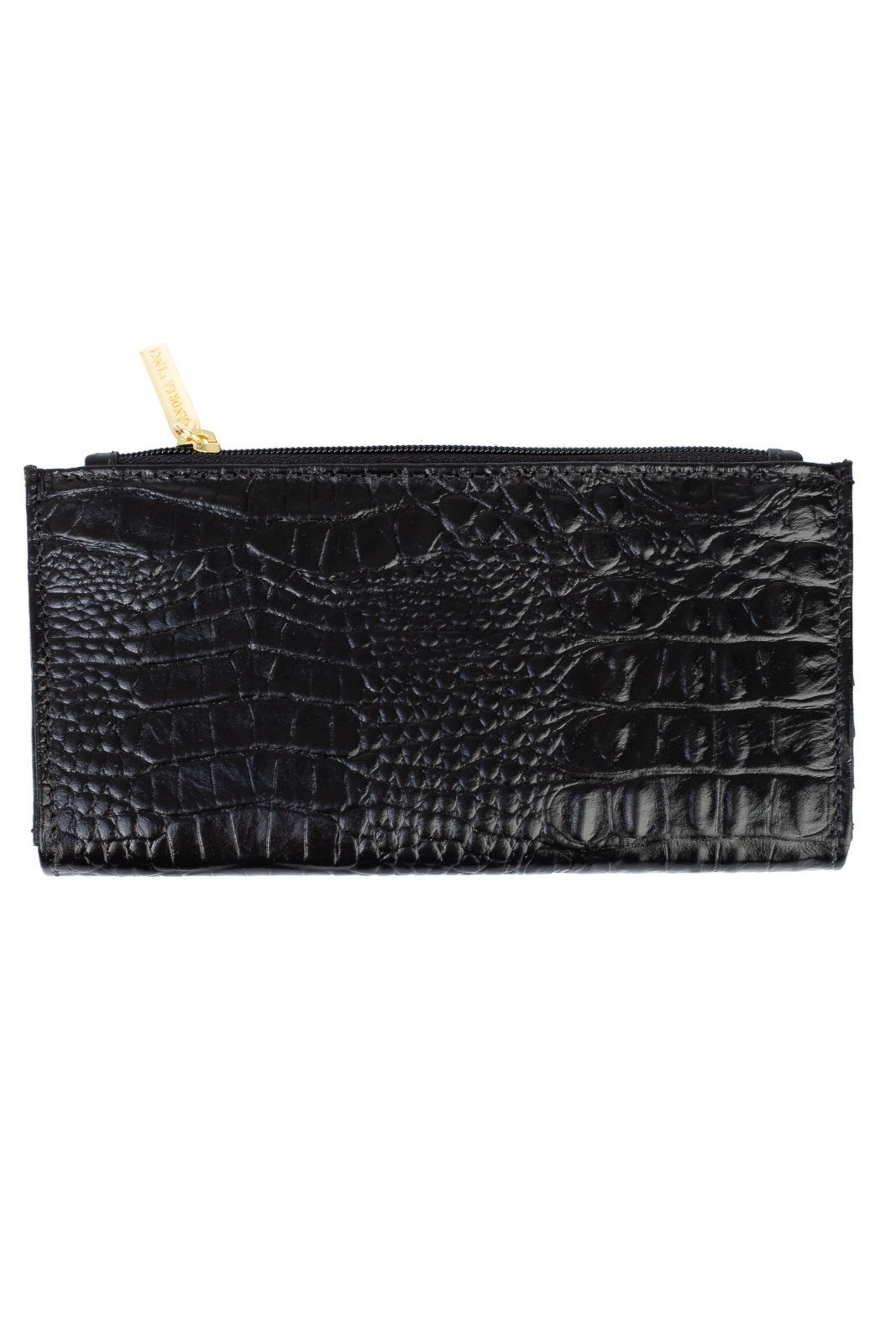 Carteira feminina de couro croco Cléo 9,5x19cm - Preto - Marca Andrea Vinci