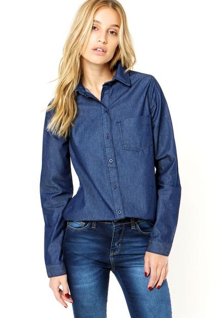 Camisa Jeans DAFITI ONTREND Bolso Azul - Marca DAFITI ONTREND