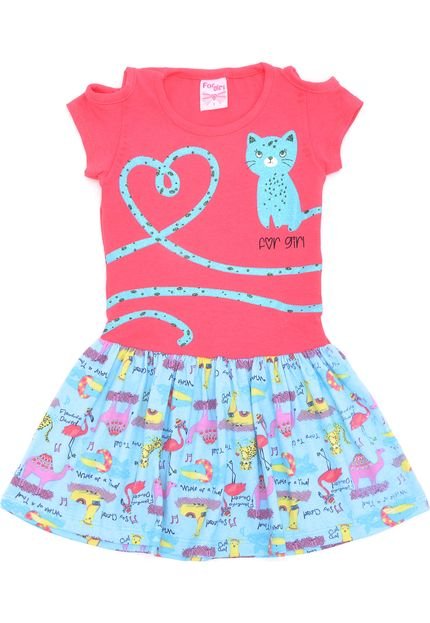 Vestido For Girl Bebê Menina Coral/Azul - Marca For Girl