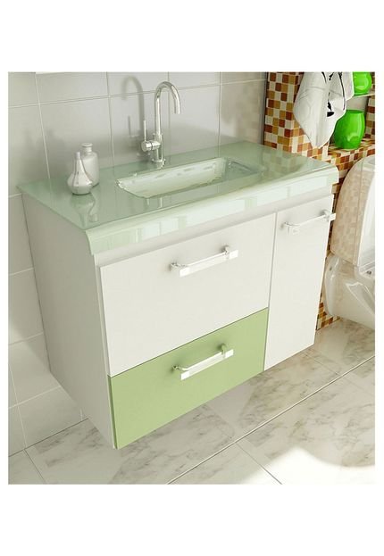 Gabinete para Banheiro 80 cm com 2 Peças Vetro 13 Branco e Verde Tomdo - Marca Tomdo