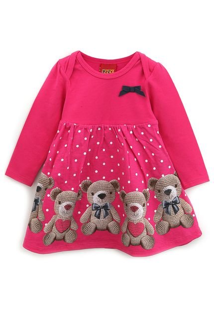 Vestido Kyly Infantil Ursos Rosa - Marca Kyly