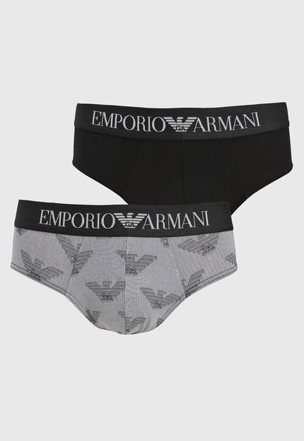 Kit 2pçs Cueca Emporio Armani Underwear Slip Logo Preta/Cinza - Marca Emporio Armani Underwear