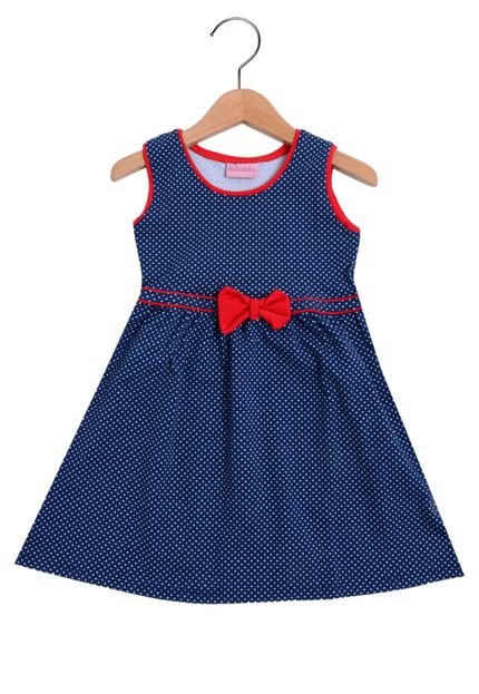 Vestido Curto Duduka Poás Infantil Azul-Marinho/Vermelho - Marca Duduka