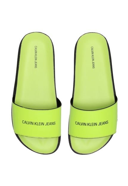Chinelo Slide Couro Calvin Klein Neon Logo Verde - Marca Calvin Klein