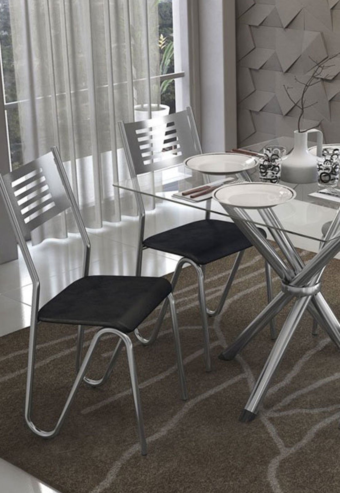 Conjunto de Mesa com 4 Cadeiras Preto Reno com Nápolis Kappesberg