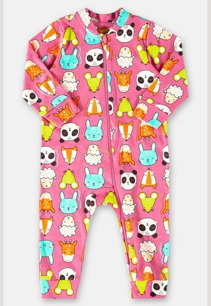 Macacão Pijama para Bebê Menina Up Baby Rosa - Marca Up Baby