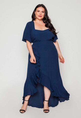 Saia Plus Size Longa Floral Azul - zuya  Moda Feminina Plus Size com  Essência e Consciência