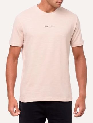 Camiseta Calvin Klein Masculina Flame Front Logo Rosa Claro