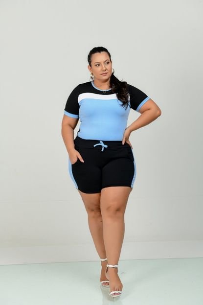 Conjunto Summer Body Blusa Manga Curta Com Shorts Azul Claro - Marca Summer Body