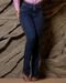 Calça Jeans Flare Feminina Cintura Alta Detalhes Costuras 23179 Escura Consciência - Marca Consciência