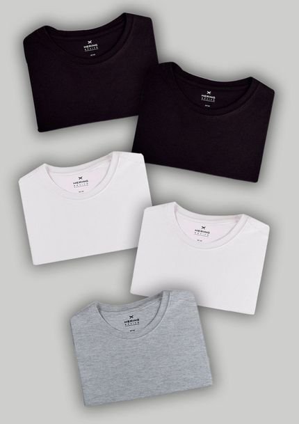 Kit Com 5 Camisetas Masculinas Básicas - Branco - Marca Hering