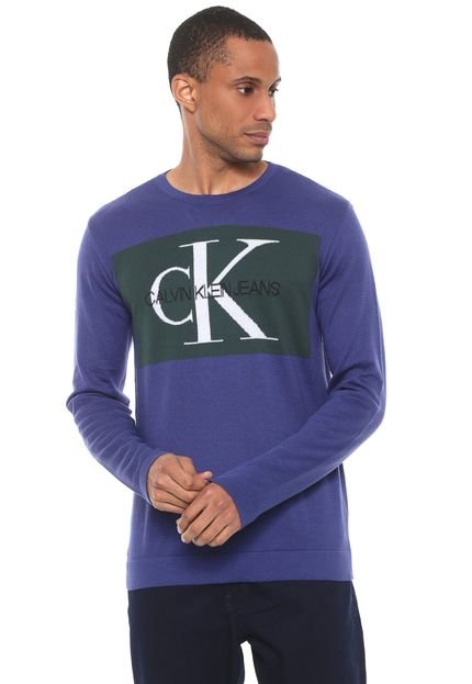 Suéter Calvin Klein Jeans Tricot Logo Azul - Marca Calvin Klein Jeans