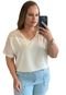 Blusa Plus Size Feminina Decote V e Detalhe em Renda  Bege - Marca Predilects Plus