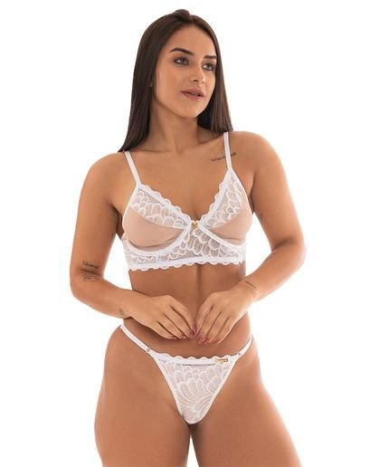 Conjunto IMI Lingerie Noite Noiva Aberto Virilha Fio Dental Alanis Branco - Marca IMI LINGERIE