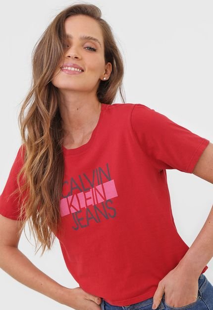 Blusa Cropped Calvin Klein Jeans Logo Vermelha - Marca Calvin Klein Jeans