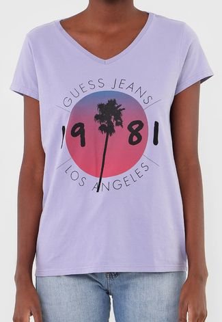 Camiseta Guess Palm Los Angeles Lilás