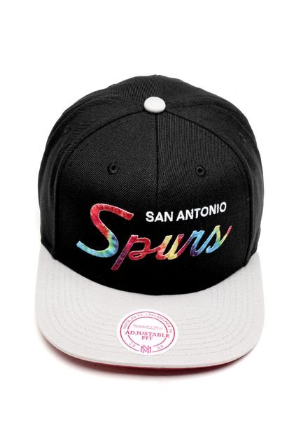 Boné Mitchell & Ness Snapback Tie-dye Script San Antonio Spurs Preto/Cinza - Marca Mitchell & Ness