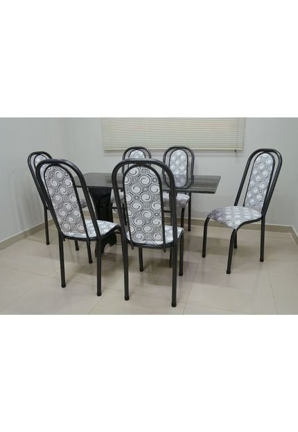 Conjunto Cozinha Verona 1,40 com Granito c/6 cadeiras Roma Almofadada AçoMix Preto - Marca Açomix