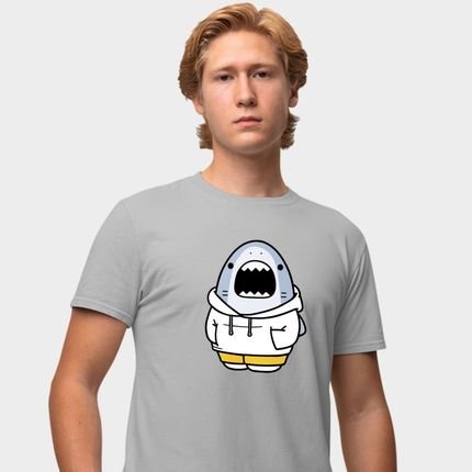 Camisa Camiseta Genuine Grit Masculina Estampada Algodão 30.1 Mini Tubarão - P - Cinza - Marca Genuine