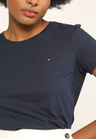 Camiseta Tommy Hilfiger Logo Bordado Azul-Marinho