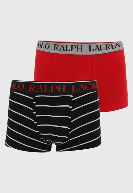 Kit 2pçs Cueca Polo Ralph Lauren Boxer Listrada Preto/Vermelho - Marca Polo Ralph Lauren