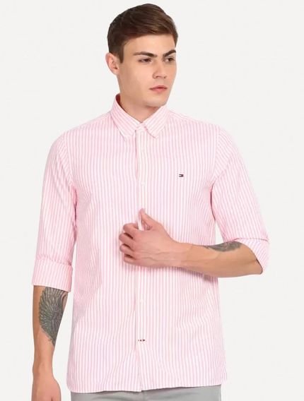 Camisa Tommy Hilfiger Masculina Regular Striped Poplin Rosa Claro Incolor - Marca Tommy Hilfiger