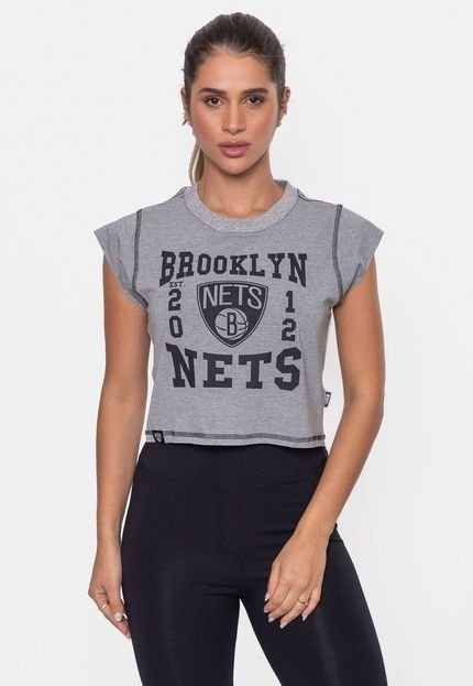 Cropped NBA Feminino College Brooklyn Nets Cinza Mescla Claro - Marca NBA