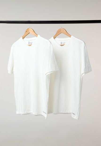 Kit 2pçs Camiseta Calvin Klein Underwear Logo Off-White - Marca Calvin Klein Underwear