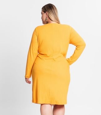 Vestido Plus Size Em Ribana Canelada Secret Glam Amarelo