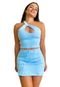 Conjunto Feminino Cropped Decote Sem Bojo Modelo Short Saia  Azul - Marca Penelópe Joy