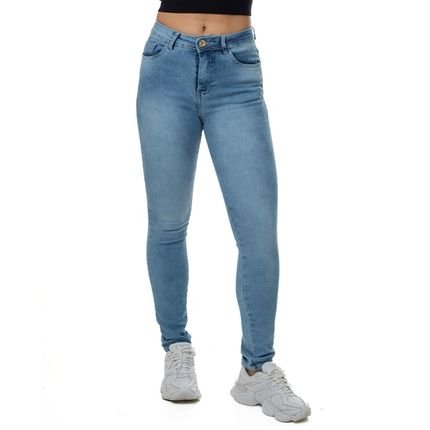 Calça Jeans Skinny Feminina Básica Cintura Média Alta Elastano Denim Azul Clara Emporio Alex - Marca Emporio Alex