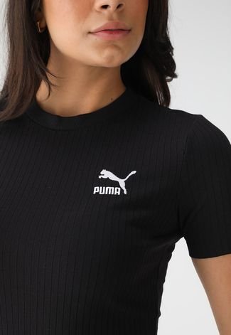 Vestido Canelado Puma Ajustada Logo Preto