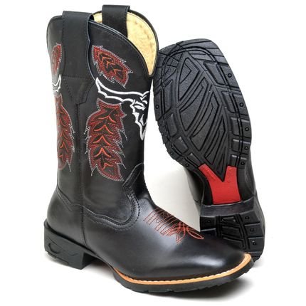 Bota Texana Country Masculina Cano Longo em Couro Preto - Marca MeA Shoes