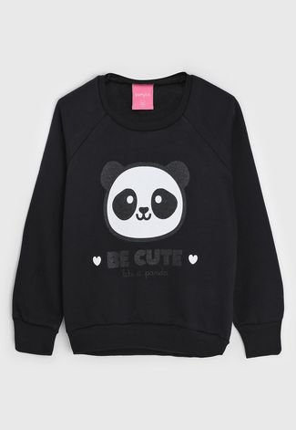 Blusa de Moletom Kamylus Infantil Panda Preta