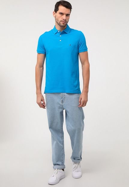 Camisa Polo Tommy Hilfiger Reta Logo Bordado Azul - Marca Tommy Hilfiger