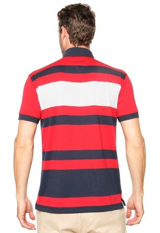 Camisa Polo Aleatory Listras Azul-Marinho/Vermelha
