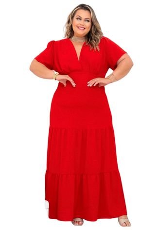 Vestido Longo Vermelho Plus Size Modelador Linha Luxo