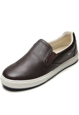 Slip On Couro Acostamento Liso Marrom