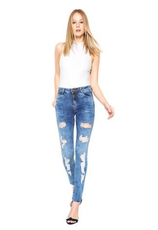 Calça Jeans Sawary Skinny Destroyed Azul