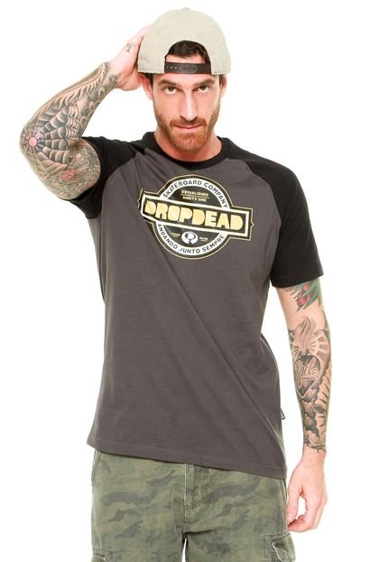 Camiseta Drop Dead Raglan Trade Label Cinza/Preta - Marca Drop Dead