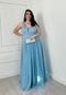 Vestido Longo de Festa Madrinhas Plus Size Regata Renda Laço Marlenne Azul Serenity - Marca Cia do Vestido