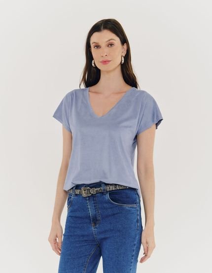 Blusa Gola v Suede - Azul Jeans - Marca Zinzane